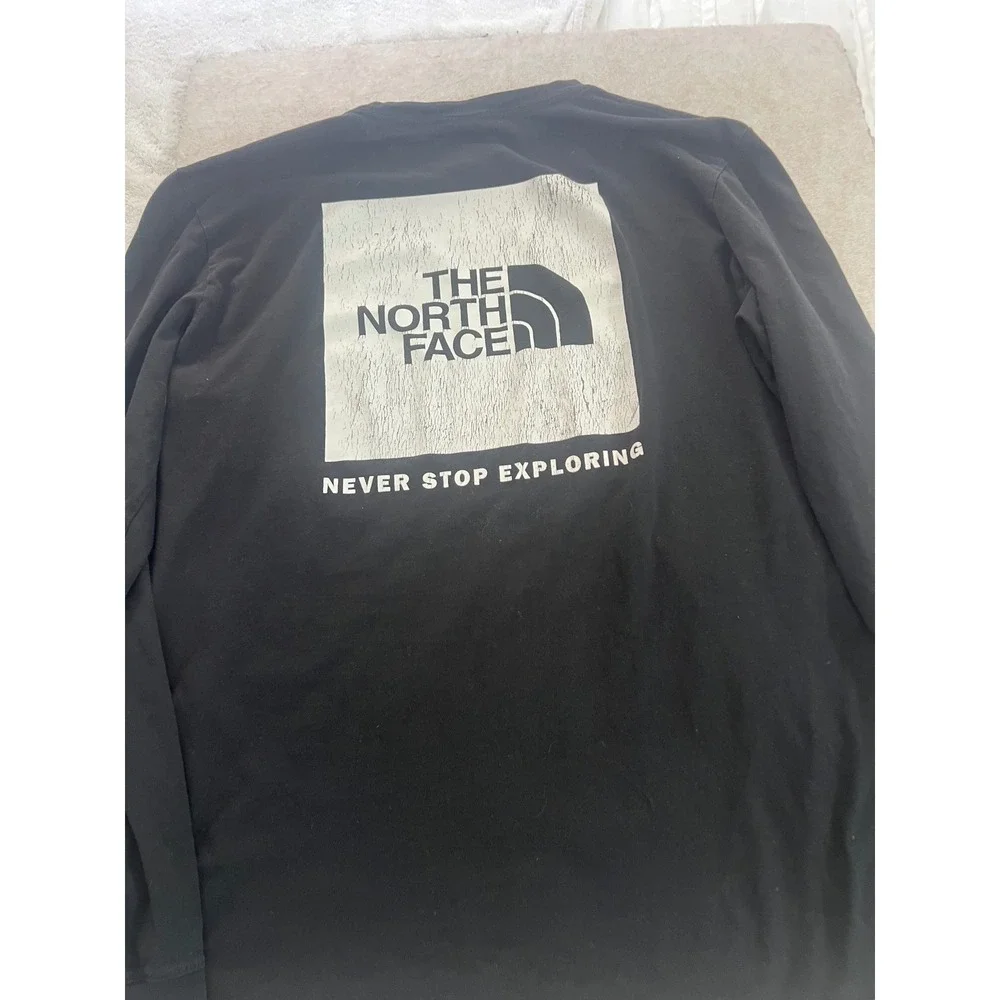 The North Face Mens Black Long Sleeve Circular Design Box Logo Graphic Tee Large